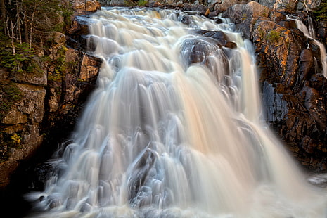 timelapse photography of water falls, Chutes, du, Diable, Waterfall, HDR, timelapse photography, water falls, water  fall, high dynamic  range, composite, long  exposure, park, parc, mont-tremblant  quebec, canada, canadian, demon, devil, flow, fluid, nature, natural, rapid, rapids, cascade, cascades, motion, movement, chute, image, rocky  stone, stones, landscape, land, scape, waterscape, scene, scenery, scenic, beauty, beautiful, pretty, surreal, maroon, orange, colorful, colourful, stock, resource, picture, ca, river, forest, stream, water, scenics, rock - Object, falling, beauty In Nature, outdoors, flowing Water, HD wallpaper HD wallpaper