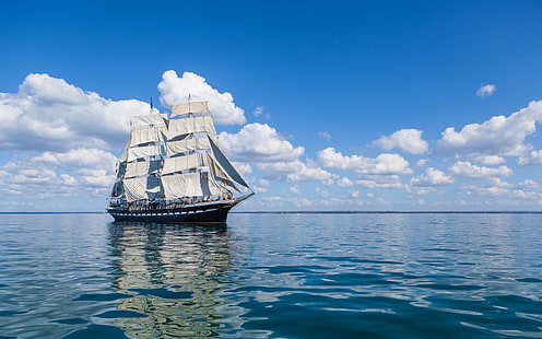 海の帆船の風景のHD壁紙、白いガレオン船、 HDデスクトップの壁紙 HD wallpaper