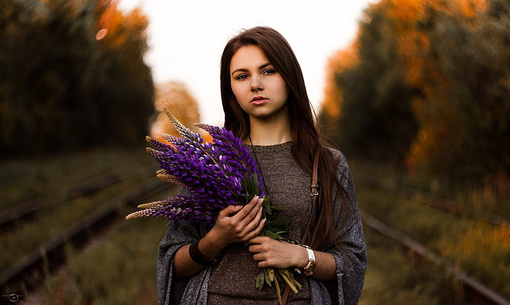 blommor, kvinnor, modell, kvinnor utomhus, Vitaly Plyaskin, HD tapet