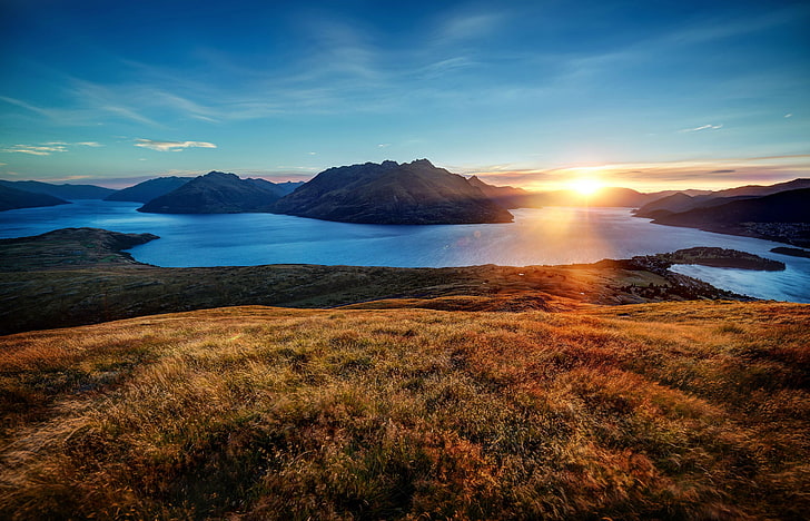 Sunrise, Morning, Mountains, Clear sky, Sunset, Chrome OS, Stock, HD, HD wallpaper
