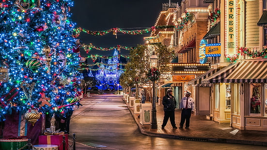 Disneyland, Anaheim, Kalifornien, USA, Weihnachtsbeleuchtung, USA, Weihnachten, HD-Hintergrundbild HD wallpaper
