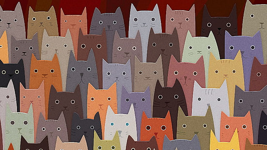 gatos, patrón, arte, ilustración, Fondo de pantalla HD HD wallpaper