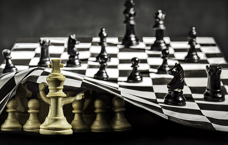 black and white chess pieces, the situation, chess, figure, HD wallpaper