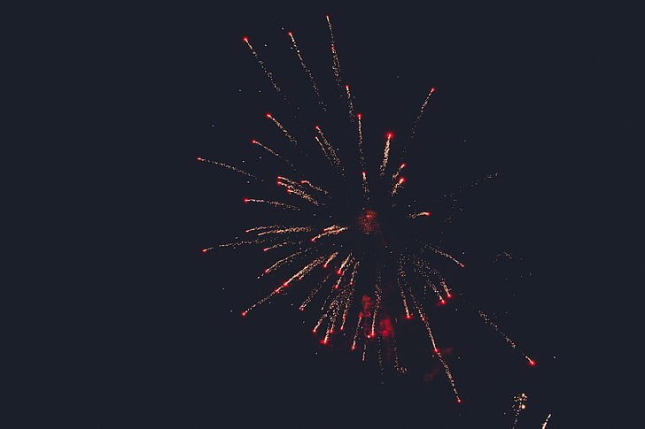 red and yellow fireworks, salute, sky, night, fireworks, HD wallpaper