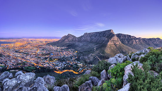 пейзаж, холм, южная африка, горы, городок, кейптаун, HD обои HD wallpaper