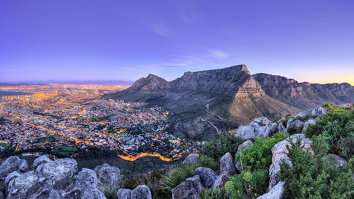 山、町、風景、南アフリカ、ケープタウン、丘、 HDデスクトップの壁紙