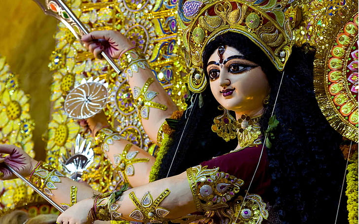 Maa Durga, hinduisk herrprydnad, sanskrit, durga, devi, bakgrund, oövervinnlig, HD tapet
