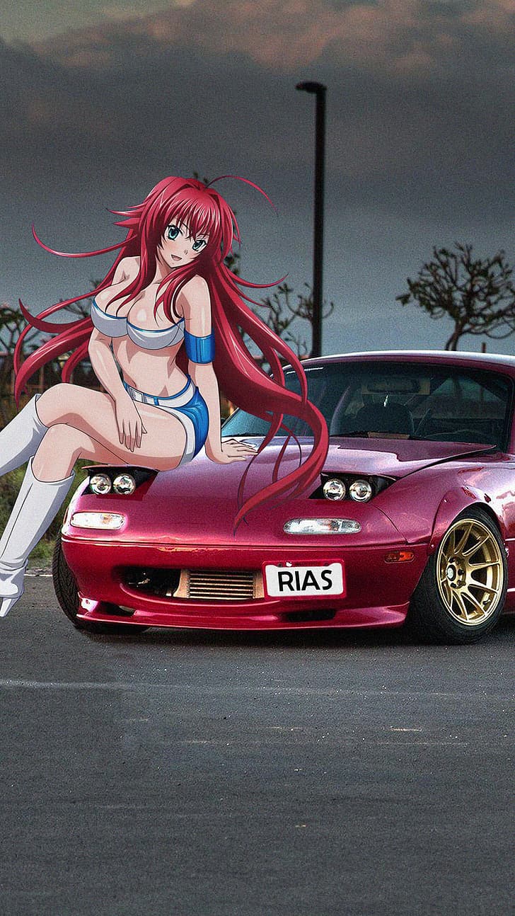 Gremory Rias, Mazda MX-5, anime girls, jdmxanime, Japanese cars, HD wallpaper