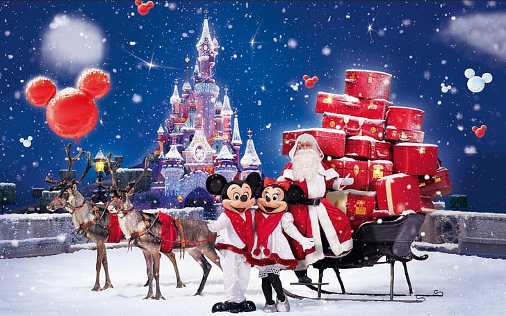 Urlaub, Weihnachten, Disneyland, Rentier, Weihnachtsmann, Schlitten, HD-Hintergrundbild