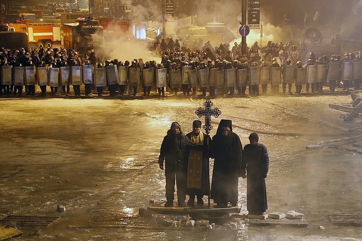 남자 블랙 코트, 우크라이나, 우크라이나어, Maidan, HD 배경 화면
