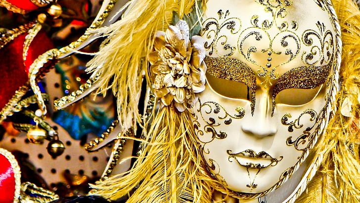 carnivals, gold, italy, masks, venice, HD wallpaper