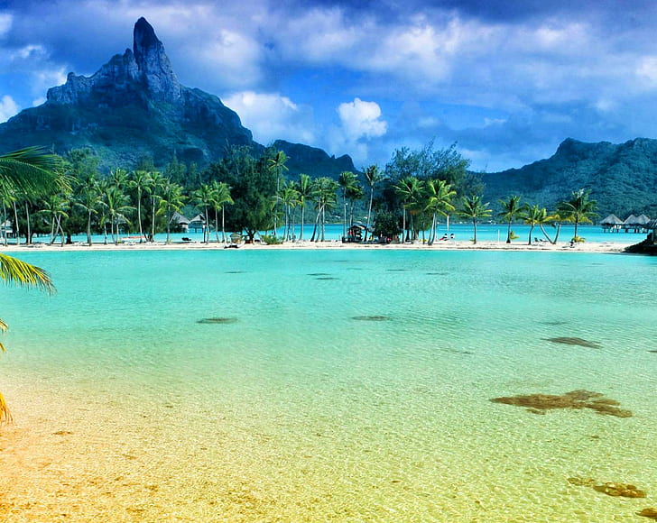 Spectre de couleurs Bora Bora * wow *, photo près de la montagne, complexe hôtelier, retraite, pacifique, sud, tahiti, île, plage, couleurs, exotique, polynésie, bora-bora, lagon, bleu, cri, Fond d'écran HD