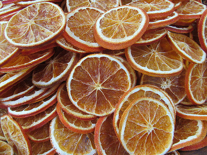 rodaja de limón, naranja, frutos secos, bocadillos, decoraciones, navidad, Fondo de pantalla HD