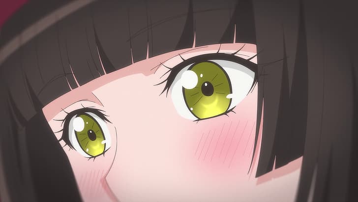 Tsukimichi: Moonlit Fantasy, Mio (Tsukimichi: Moonlit Fantasy), Anime ekran görüntüsü, yeşil gözler, siyah saç, anime kızları, kızarma, HD masaüstü duvar kağıdı