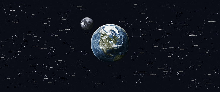 8 bit pixel art พิกเซล earth moon stars space กว้างพิเศษ, วอลล์เปเปอร์ HD HD wallpaper