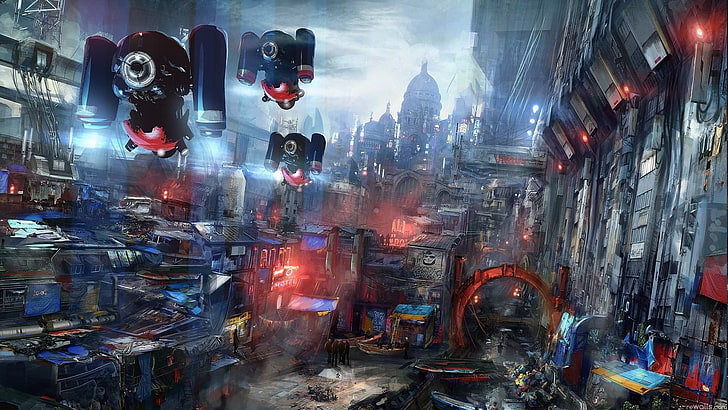 Sci fi robot city grafisk ard, kom ihåg mig, science fiction, futuristisk, futuristisk stad, stadsbild, videospel, HD tapet