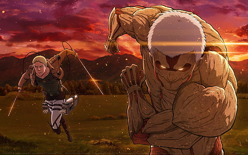 Anime, Angriff auf Titan, Gepanzerter Titan, Reiner Braun, Sonnenuntergang, HD-Hintergrundbild HD wallpaper