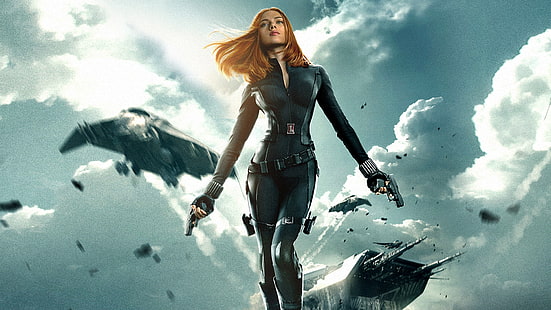 Captain America: The Winter Soldier (2014), poster, film, rossa, Scarlett Johansson, fumetti, donna, redhea, vedova nera, fantasia, ragazza, attrice, Sfondo HD HD wallpaper