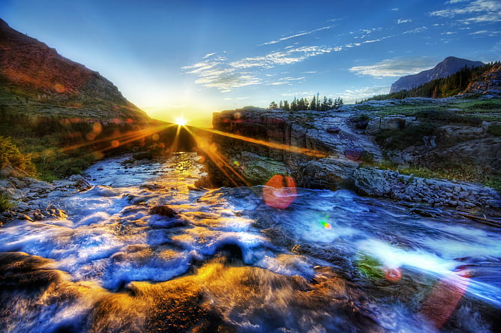 time lapse photography of river with stones under blue sky, River, Cool, Morning, Spray, Lens, time lapse photography, stones, blue sky, d2x, Montana, Glacier National Park, Portfolio, hdr, sun, sunrise, colorful, orange, blue, streaks, happy, newday, day, beautiful, travel, adventure, tutorial, colors, waves, magical, dreamy, smooth, soft, love  romance, rocks, rayes, plants, trees, Photographer, Pro, Nikon, Photography, Panorama, details, Perspective, Shot, Shoot, Capture, Image, Photos, Picture, Edge, Angle, lines, work, Composition, Processing, Treatment, wilderness, landscape, water, surf, scenic, hike, hiking, natural, nature, mountain, scenics, outdoors, beauty In Nature, forest, sunset, rock - Object, HD wallpaper