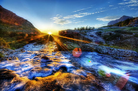 time lapse photography of river with stones under blue sky, River, Cool, Morning, Spray, Lens, time lapse photography, stones, blue sky, d2x, Montana, Glacier National Park, Portfolio, hdr, sun, sunrise, colorful, orange, blue, streaks, happy, newday, day, beautiful, travel, adventure, tutorial, colors, waves, magical, dreamy, smooth, soft, love  romance, rocks, rayes, plants, trees, Photographer, Pro, Nikon, Photography, Panorama, details, Perspective, Shot, Shoot, Capture, Image, Photos, Picture, Edge, Angle, lines, work, Composition, Processing, Treatment, wilderness, landscape, water, surf, scenic, hike, hiking, natural, nature, mountain, scenics, outdoors, beauty In Nature, forest, sunset, rock - Object, HD wallpaper HD wallpaper