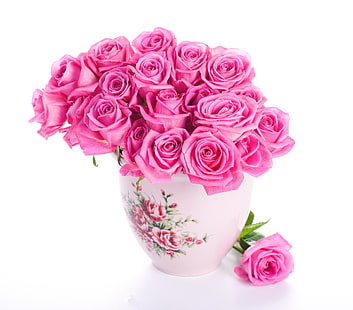 bukett med rosa rosor, rosor, rosa, blommor, vacker, vas, bukett, HD tapet HD wallpaper