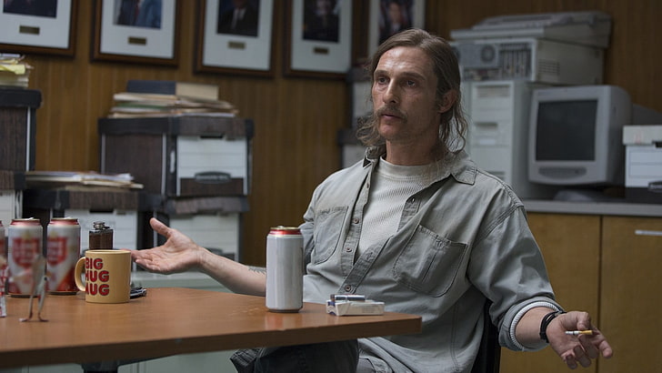 남성용 회색 드레스 셔츠, 진정한 형사, Matthew McConaughey, HD 배경 화면