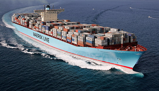 blue cargo ship, Sea, Day, The ship, A container ship, Tank, Cargo, Maersk Line, On The Go, Storm, Estelle, HD wallpaper HD wallpaper