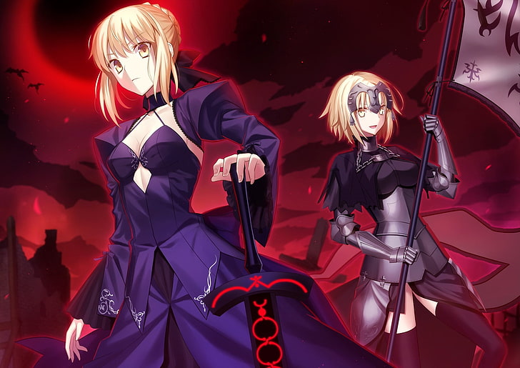dwie cyfrowe tapety żeńskie postacie z anime, seria Fate, Fate / Grand Order, Ruler (Fate / Grand Order), Sabre Alter, Tapety HD