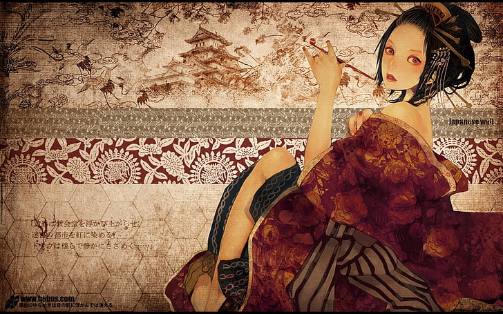 Japon, geisha, femme, fantaisie, oeuvre, Fond d'écran HD