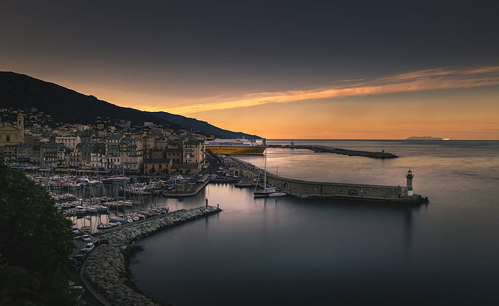 pemandangan, pantai, kota, pelabuhan, laut, kapal, Sardinia, Wallpaper HD