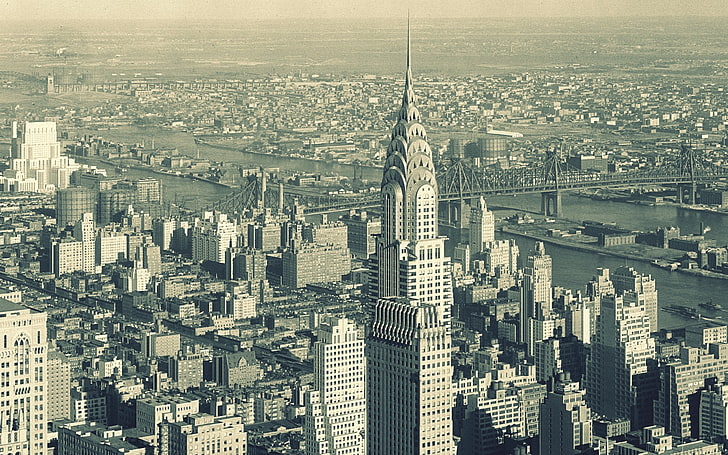 Empire State Building, New York, paesaggio urbano, New York City, Stati Uniti d'America, Chrysler Building, Sfondo HD