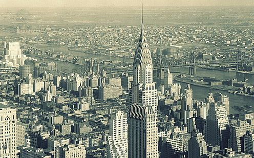 Empire State Building, New York, paesaggio urbano, New York City, Stati Uniti d'America, Chrysler Building, Sfondo HD HD wallpaper