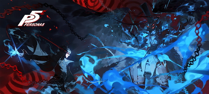 персона 5, курусу акира, черные крылья, цепочки, аниме игры, аниме, HD обои HD wallpaper