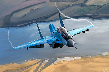  Figure, The plane, Flight, Fighter, Wings, Russia, BBC, MiG-35, Illustration, Fulcrum-F, The MiG-35, by Anatoliy Petrov, Anatoliy Petrov, Me 35, HD wallpaper HD wallpaper