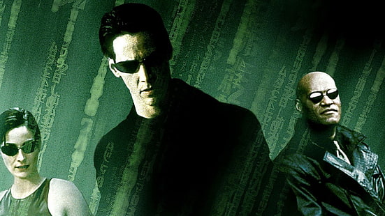 Carrie Anne Moss, Keanu Reeves, Morpheus, film, Neo, The Matrix, Trinity, Wallpaper HD HD wallpaper
