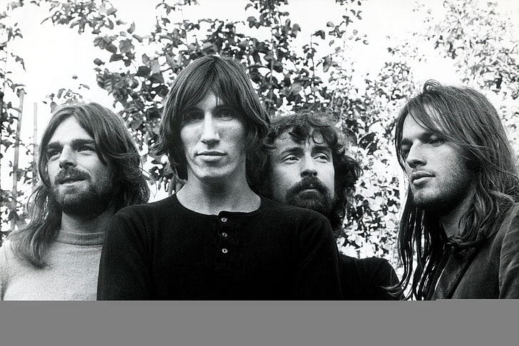 мъжко лице в сива скала, Pink Floyd, рок група, Syd Barrett, Roger Water, David Gilmour, Richard Wright, bw, HD тапет