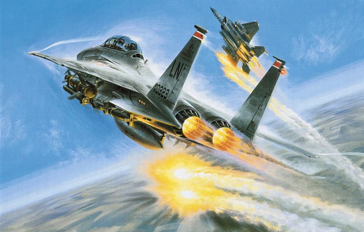 war, art, painting, aviation, McDonnell Douglas F-15 Eagle, jet, air combat, HD wallpaper