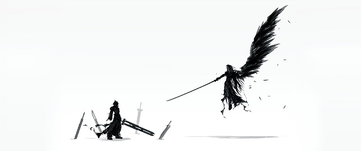 silhueta de papel de parede digital de dois espadachins, Final Fantasy, Cloud Strife, Sephiroth, Final Fantasy VII, Final Fantasy VII: Advent Children, HD papel de parede HD wallpaper