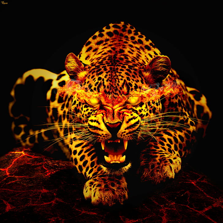 leopard photo, leopard, photo, artwork, photoshop, cs6, manipulation, photomanipulation, digital art, graphic design, fire art, fire  flame, smoke  cat, animal, wildlife, africa, mammal, carnivore, safari Animals, danger, nature, undomesticated Cat, HD wallpaper