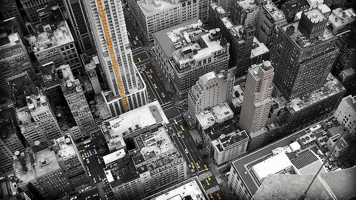 Hochhäuser, Stadt, Luftbild, Stadtbild, selektive Färbung, New York City, HD-Hintergrundbild