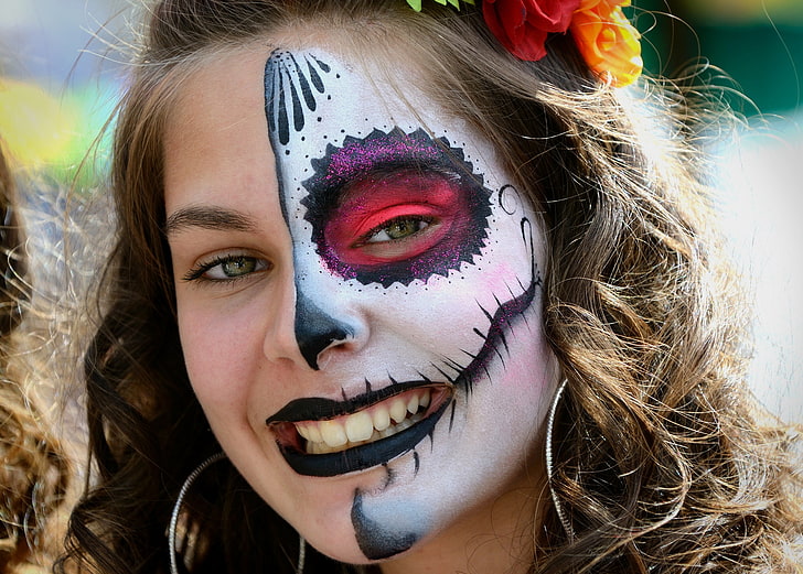 look, girl, face, paint, day of the dead, HD wallpaper