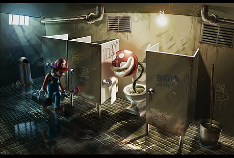 digital art, plumber, Super Mario, toilets, toilet paper, HD wallpaper HD wallpaper