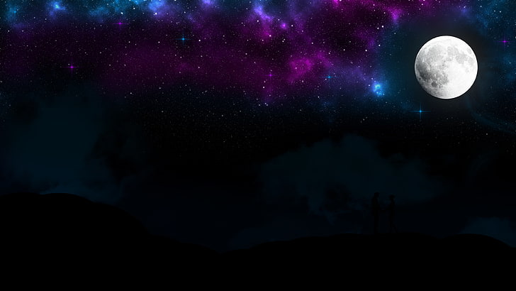 Mond digitale Tapete, Raum, Sterne, Paar, Menschen, dunkel, HD-Hintergrundbild