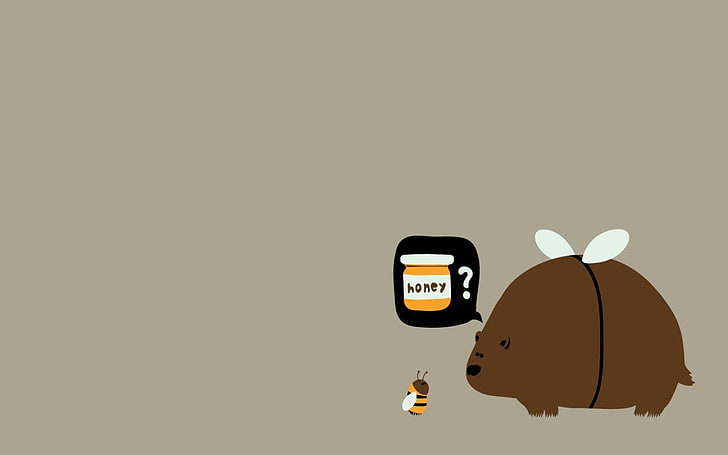 bear looking for honey illustration, minimalism, humor, bees, bears, honey, simple background, artwork, HD wallpaper
