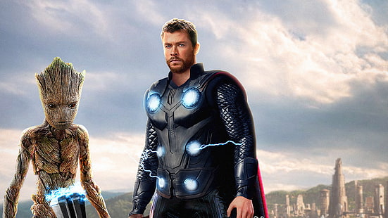 Film, Avengers: Infinity War, Groot, Thor, HD tapet HD wallpaper