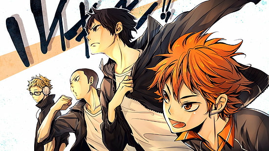 Anime, Haikyu !!, Kei Tsukishima, Ryūnosuke Tanaka, Shōyō Hinata, Tobio Kageyama, Fond d'écran HD HD wallpaper