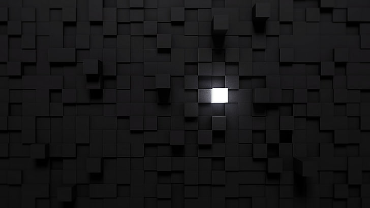 cube lights blender minimalism black white, HD wallpaper