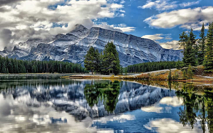 Vermillion Lakes, Parque Nacional Banff, Alberta, Canadá, montañas, árboles, Lagos, Banff, National, Parque, Alberta, Canadá, Montañas, Árboles, Fondo de pantalla HD