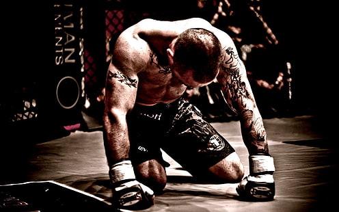 снимка на боксьор, mma, смесени бойни изкуства, боец, татуировки, HD тапет HD wallpaper
