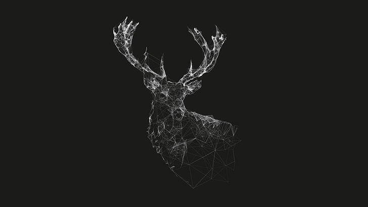 white deer sketch, grey deer digital wallpaper, deer, geometry, wireframe, artwork, monochrome, lines, abstract, simple, stags, animals, digital art, gray, nature, line art, simple background, minimalism, HD wallpaper